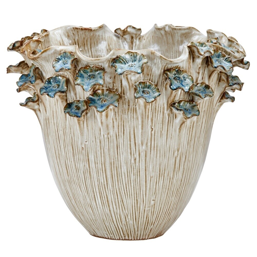 BLUE LILY FLOWERS DESIGN CERAMIC VASE