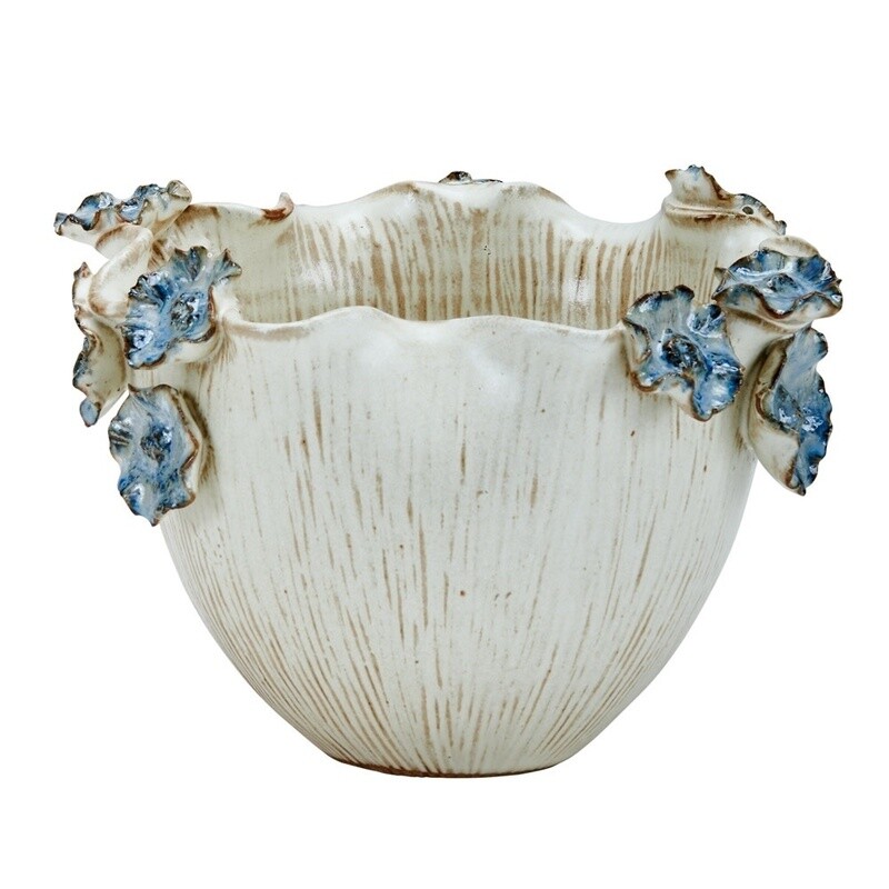 BLUE LILY FLOWERS DESIGN CERAMIC VESSEL V217