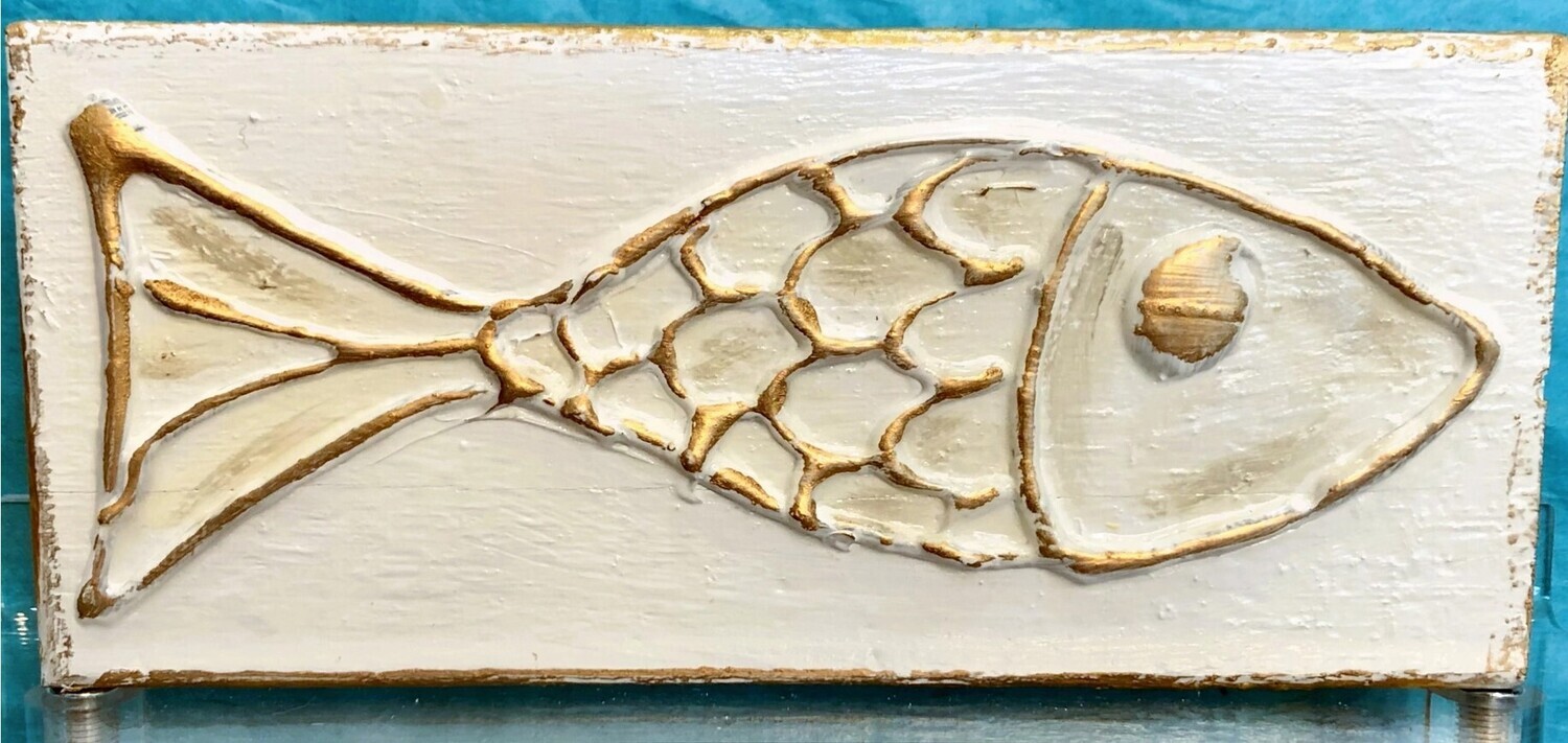 3.5&quot; X 5.5&quot; COASTAL FISH HANDMADE PAINTED - WHITE SAND