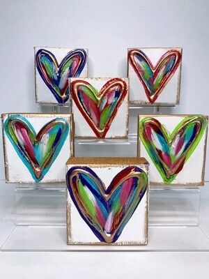 3&quot; X 3&quot; BRIGHT HEART HAND PAINTED WOOD BLOCK