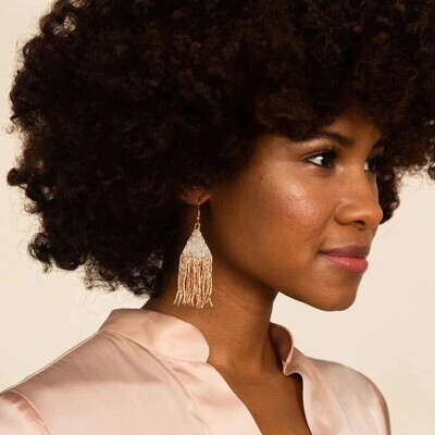 Lexie Solid Beaded Fringe Earrings Blush