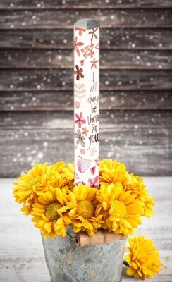 16-inch There for You Mini Art Pole with soft pink and orange floral patterns in a pot with yellow flowers
