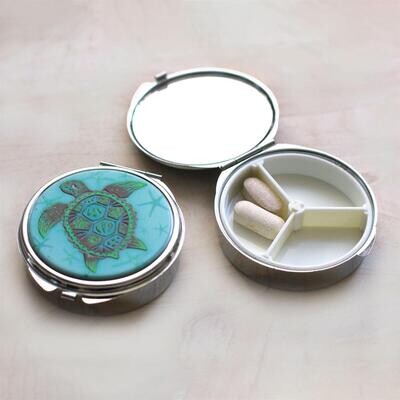 TRINKET / PILL BOX W MIRROR - TURTLE