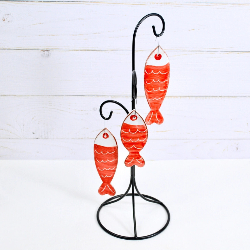 SMALL - RED TUSCAN CERAMIC FISH WALL PLAQUE OR HANGING ORNAMENT