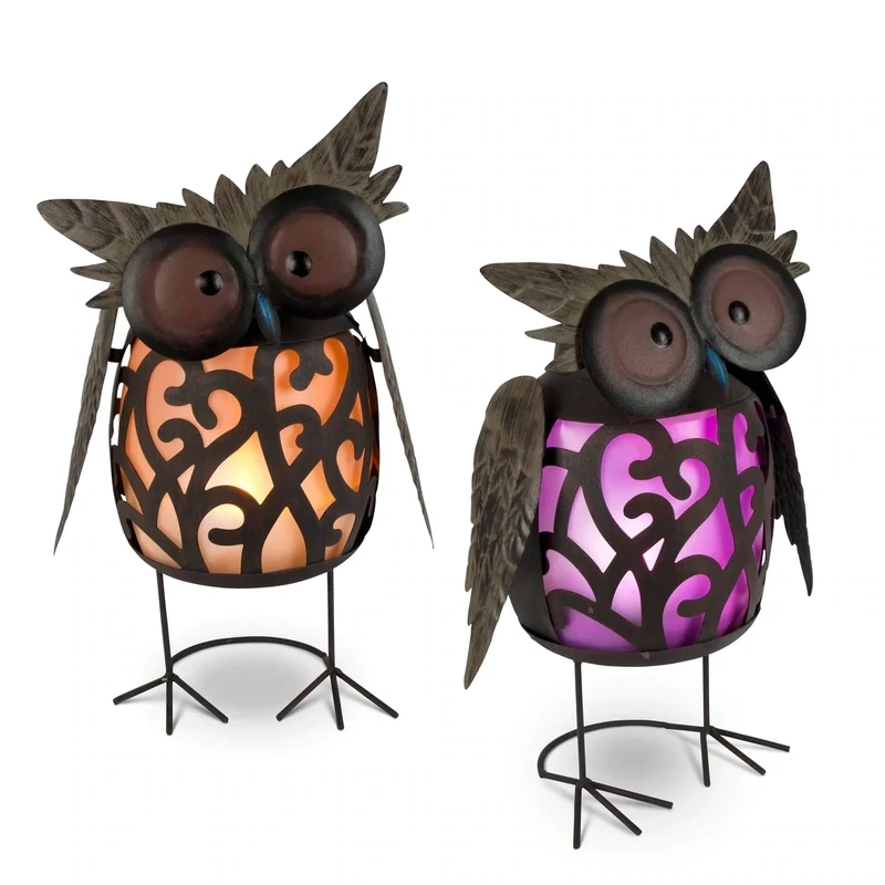 SOLAR LIGHTED METAL HOOT OWL