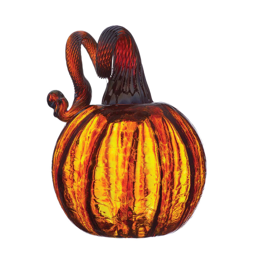 6&quot; ROUND HAND-BLOWN GLASS PUMPKIN, Color: HARVEST