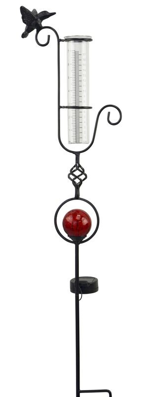 34531 SOLAR LIGHTED RAIN GAUGE  W/ HUMMINGBIRD