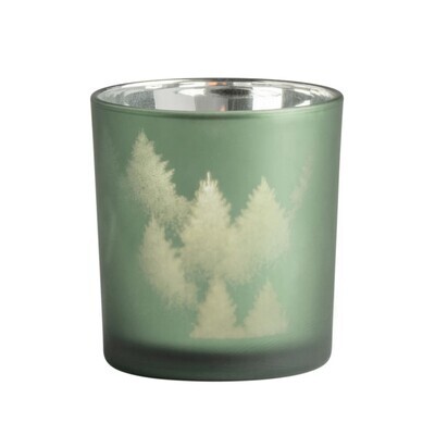 Evergreen Forest Frosted Mirror 3x3" Glass Hurricane Vase