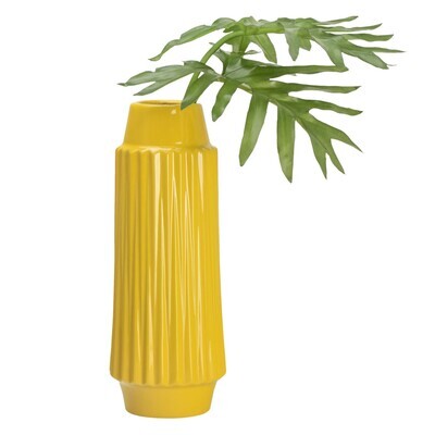 Ella Faceted Ceramic 14"H Vase - Yellow