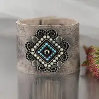 2 INCH LEATHER CUFF W/ CRYSTALS IN SANDSTONE COLOR