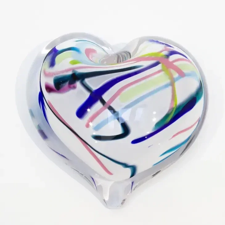 HAND BLOWN GLASS HEART PAPERWEIGHT - KALEIDOSCOPE