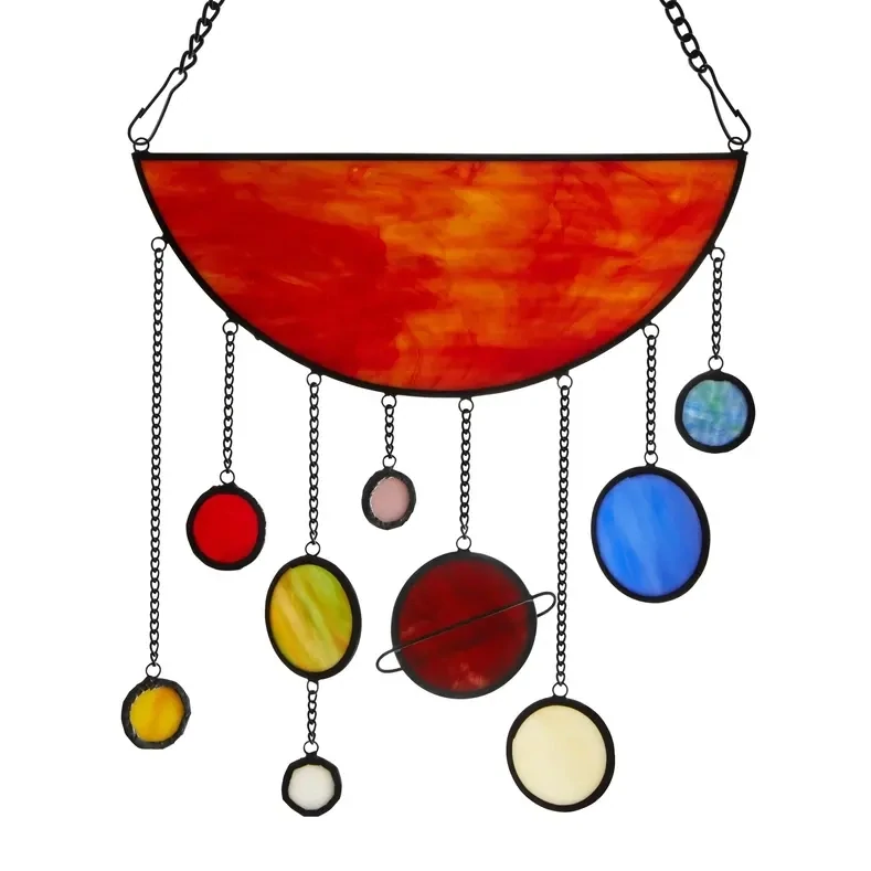 12&quot; SOLAR SYSTEM TIFFANY-STYLE STAINED GLASS WINDOW PANEL