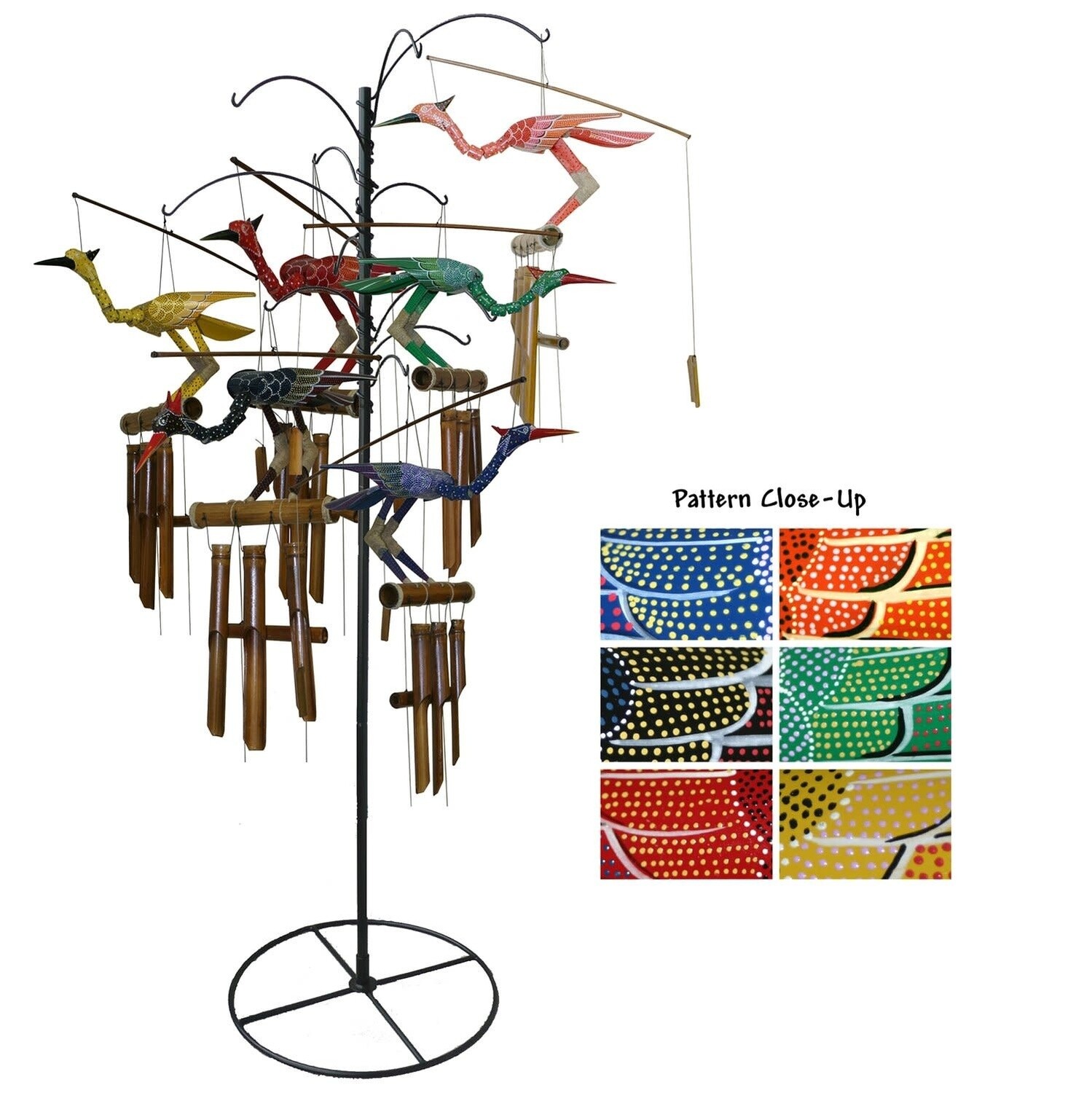 BAMBOO BOBBING HEAD BIRD W/DOT PATTERN WOODEN CHIME