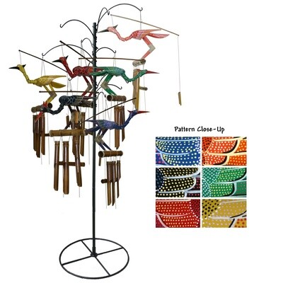 BAMBOO BOBBING HEAD BIRD W/DOT PATTERN WOODEN CHIME
