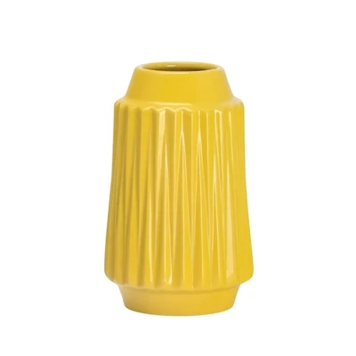 Ella Faceted Ceramic 9&quot;H Vase - Yellow