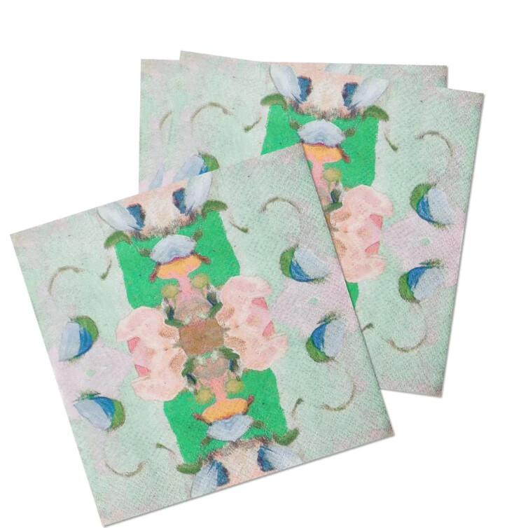 MONET&#39;S GARDEN GREEN COCKTAIL NAPKIN