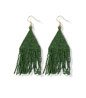 Lexie Solid Beaded Fringe Earrings Emerald Green