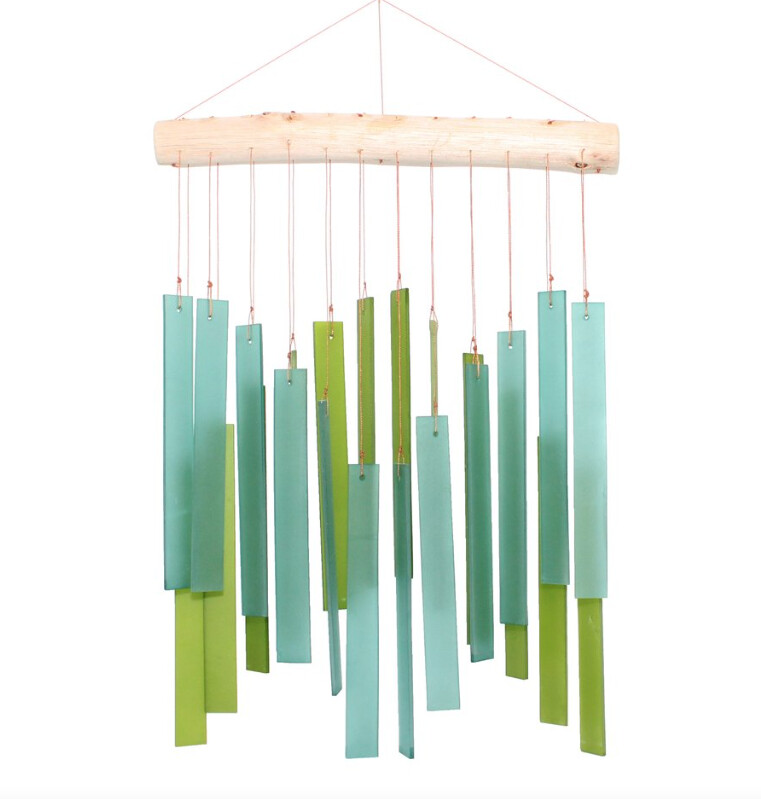 SKYLINE TUMBLED GLASS WIND CHIME - TEAL &amp; GREEN