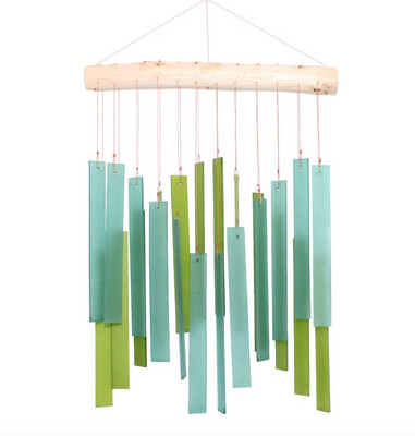 SKYLINE TUMBLED GLASS WIND CHIME - TEAL &amp; GREEN