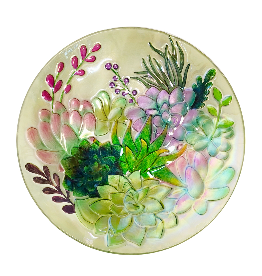 18&quot; Succulent Glass Plate Bird Bath