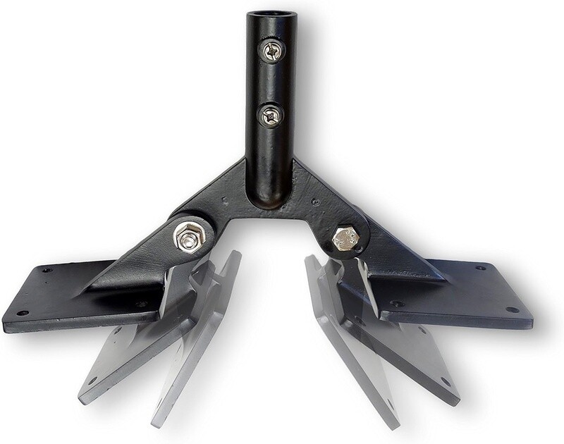 Adjustable black aluminum weathervane roof mount shown with ghosts of different angles to demonstrate flexibility.