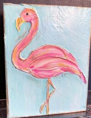 5&quot; X 7&quot; Pink Flamingo handmade painted - TROPICAL BRIGHT