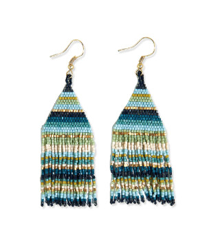 Lexie Horizontal Stripe Beaded Fringe Earrings Blue