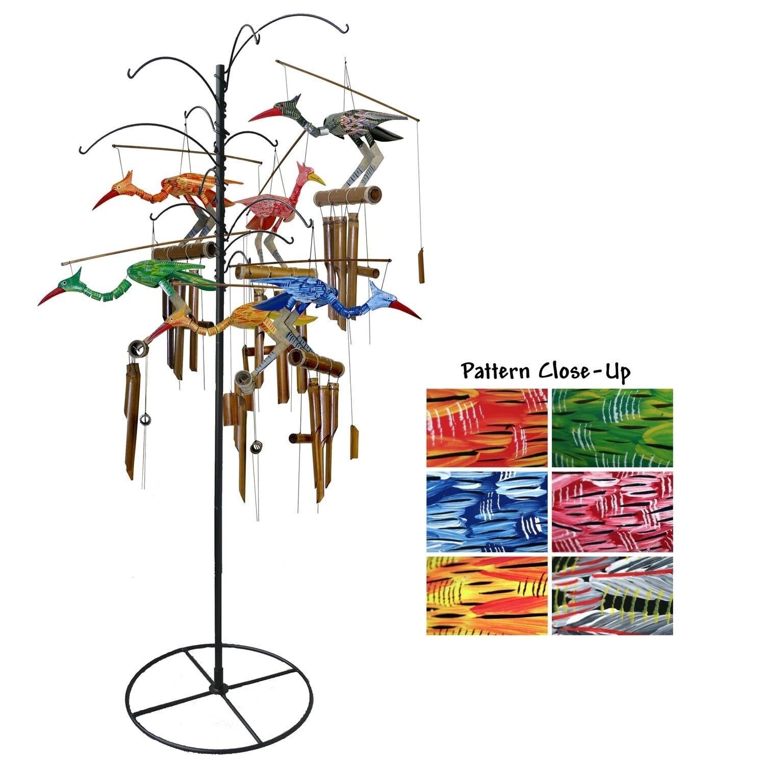 BAMBOO BOBBING HEAD BIRD W/LINE PATTERN WOODEN CHIME