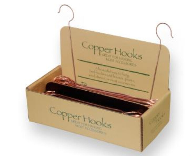 Copper-colored 15-inch hanging hook displayed in retail box.
