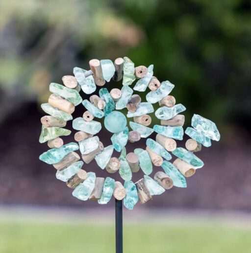 Glass &amp; Driftwood Spiral Garden Stake