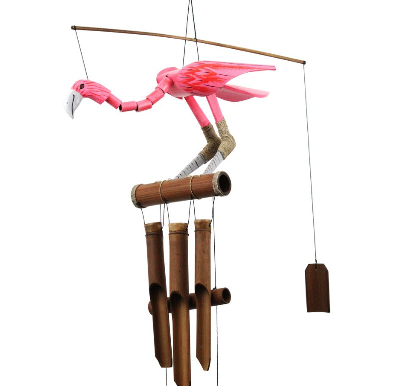 PINK FLAMINGO BOBBING HEAD WOODEN CHIME