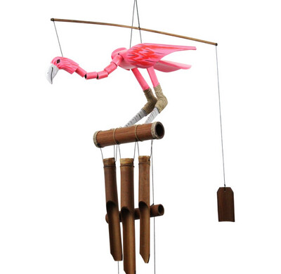 PINK FLAMINGO BOBBING HEAD WOODEN CHIME