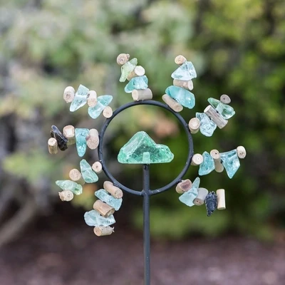 Glass &amp; Driftwood Sun Garden Stake