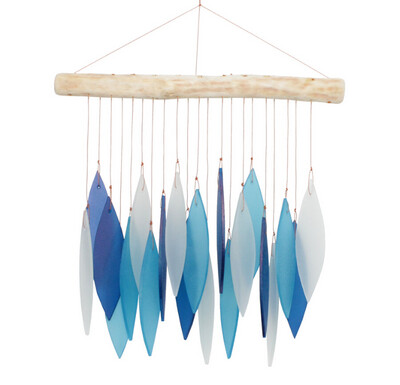 LEAF GLASS WIND CHIME - BLUE VARIETY