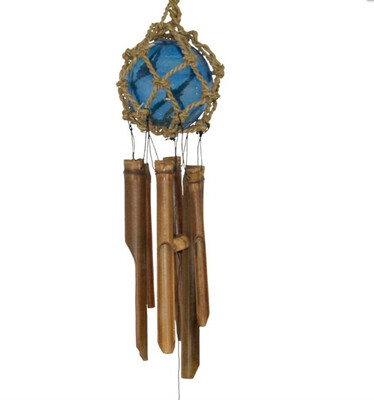4&quot; BLUE GLASS BALL BAMBOO WIND CHIME