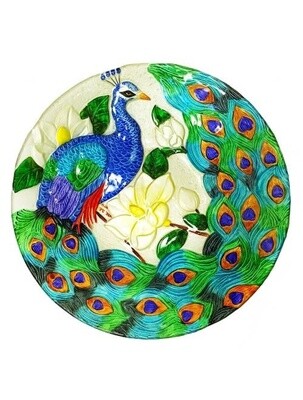18&quot; Peacock Glass Plate Bird Bath