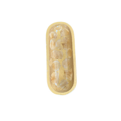 Hand Pressed Flower Oval Bowl - Medium - Gold w/Yellow Flowers