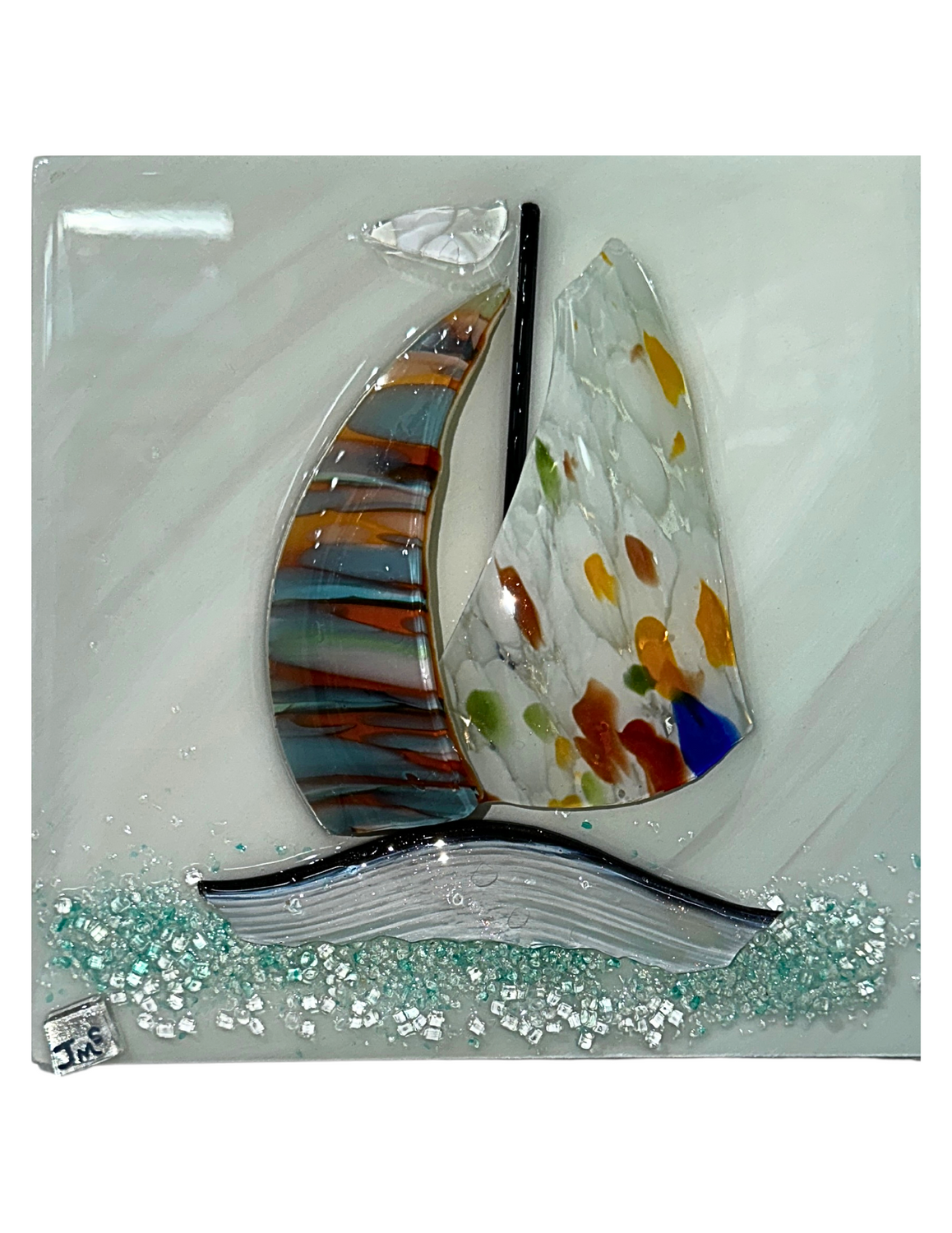 GLASS SAILBOAT WALL ART - 8&quot; X 8&quot; (#1)