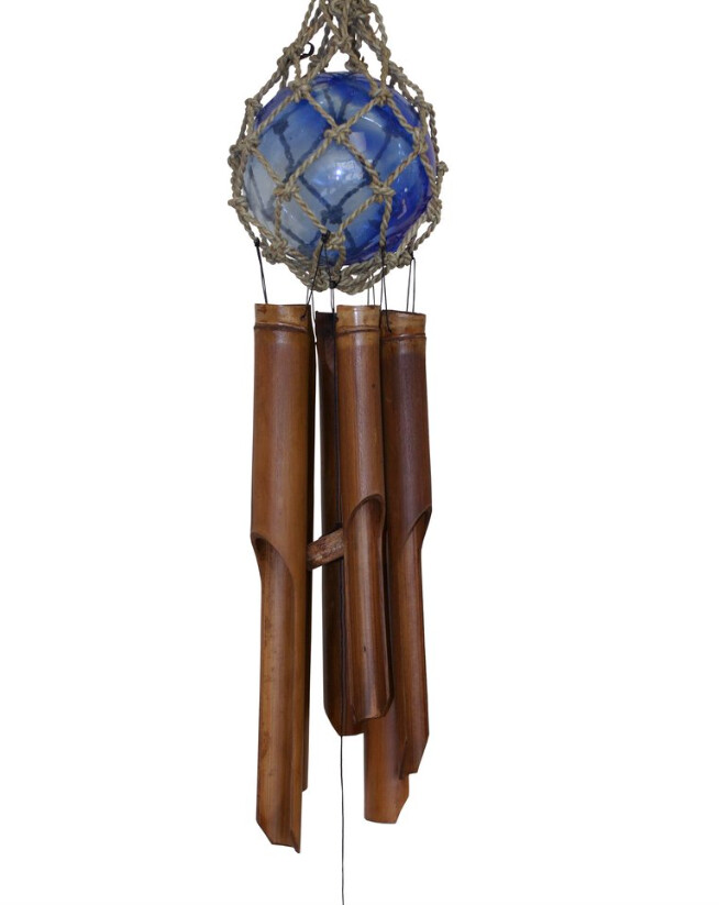 6&quot; BLUE GLASS BALL BAMBOO WIND CHIME