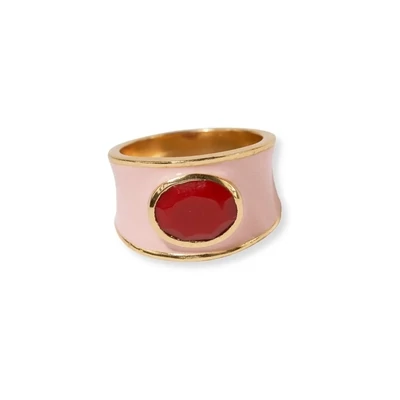 Hazel oval stone with enamel band ring blush/red