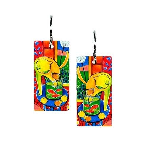 CAT WITH RED FISH EARRING- Matisse Small Rectangle