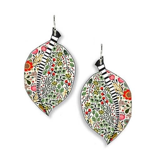 STRIPED STEM FLORAL LEAF EARRING