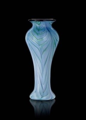 Purple Green/Blue Feathered Vase - Slender 7&quot;