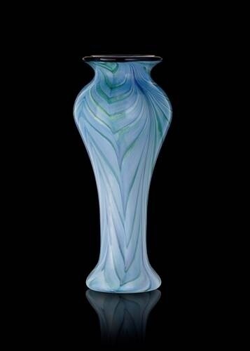 Purple Green/Blue Feathered Vase - Slender 7&quot;
