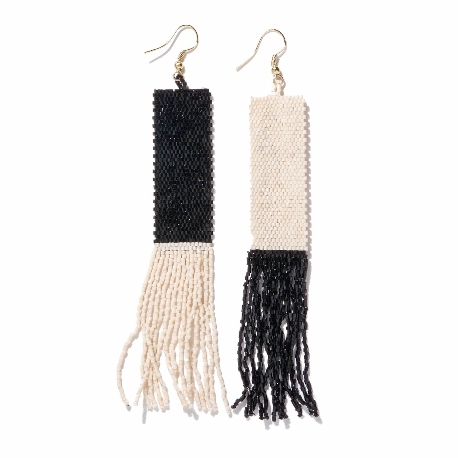 Diana mirror image beaded fringe earrings black
