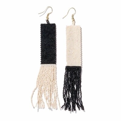 Diana mirror image beaded fringe earrings black