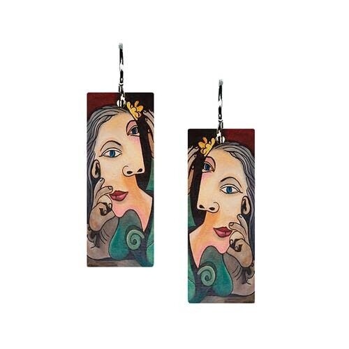 PICASSO LADY w/FLOWER - Medium Rectangle EARRING