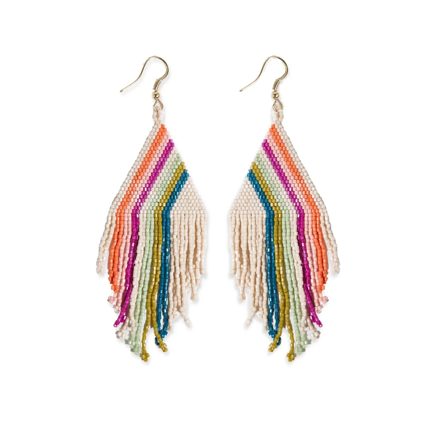 Haley falling lines beaded fringe earrings rainbow