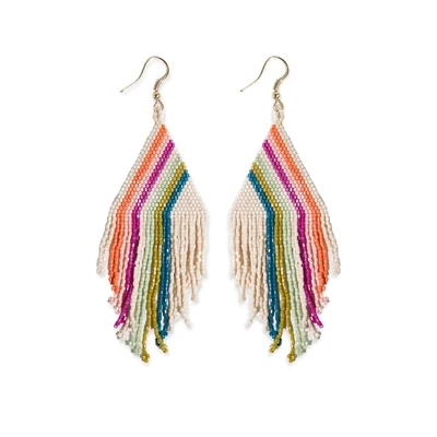 Haley falling lines beaded fringe earrings rainbow