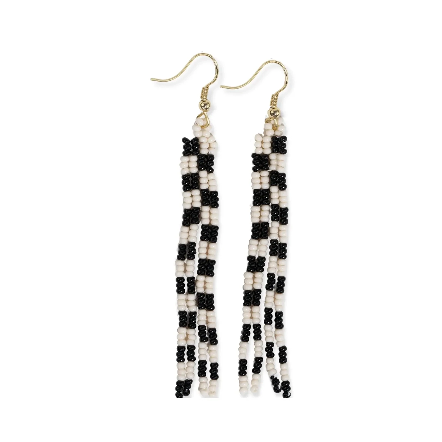 June mini checked pattern petite beaded fringe earrings black/white
